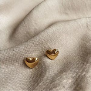 14K Gold Plated Heart Stud Earrings